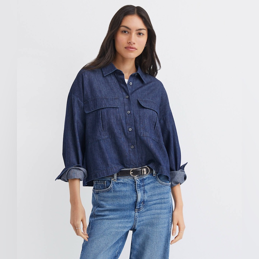 Chambray Wide Sleeve Modern Utility Shirt